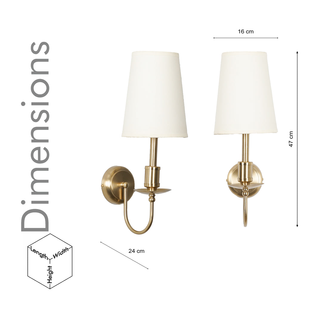 TYLER Brass Finish Metal Wall Light with White Cotton Fabric Shade