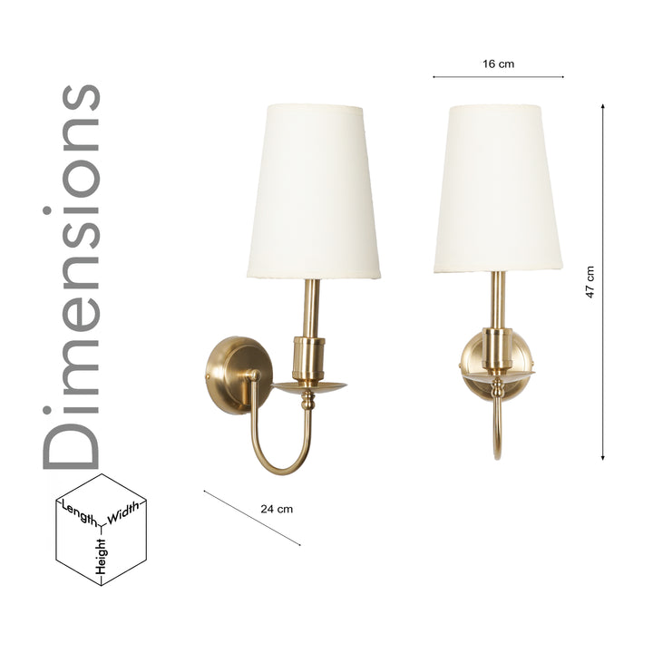 TYLER Brass Finish Metal Wall Light with White Cotton Fabric Shade