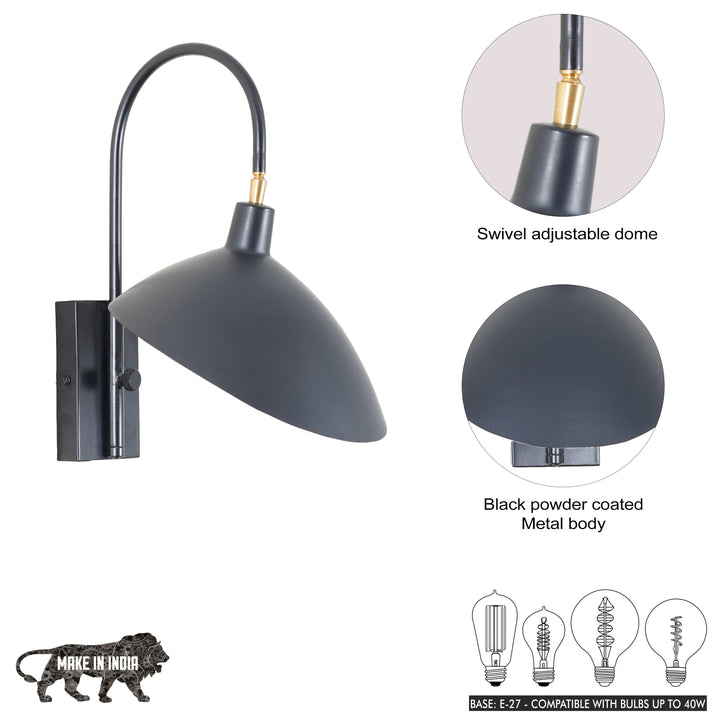 NOIR Modern Black Metal Adjustable Wall Light | Single Light E14 Holder Decorative Wall Sconce