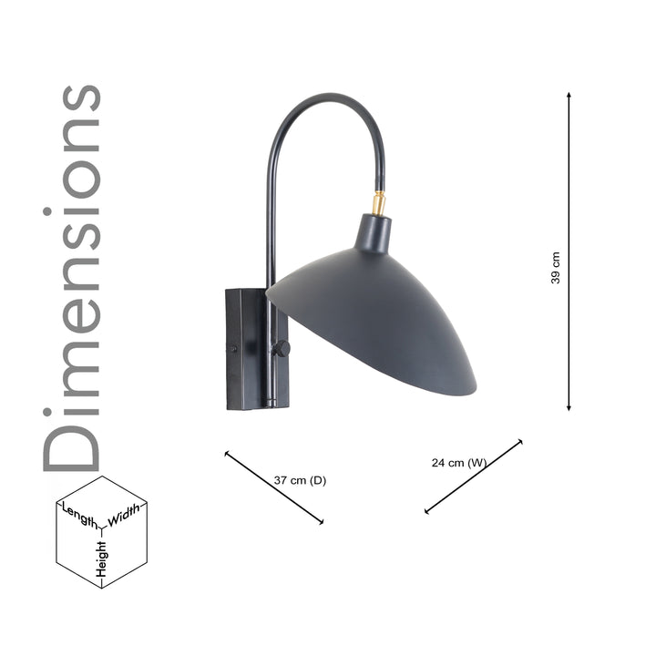 NOIR Modern Black Metal Adjustable Wall Light | Single Light E14 Holder Decorative Wall Sconce