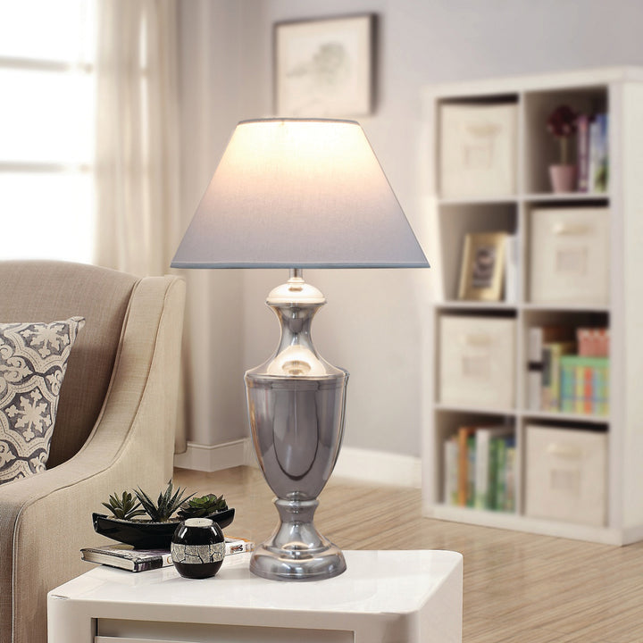 EMLYN Chrome Finish Metal Table Lamp With Cotton Shade