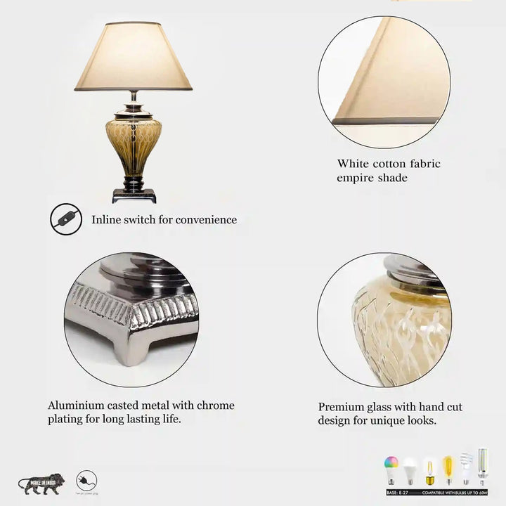 MILLETT Fusion Smoke Glass Table Lamp With White Cotton Shade