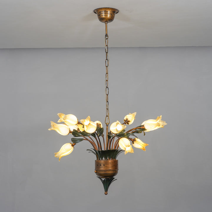 Pouche Tulips Glass and Metal Chandelier Light