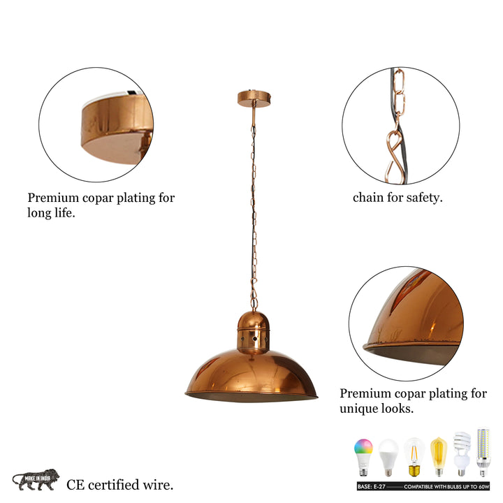 ENDON Modern Dome Pendant Light in Brass Finish Metal | E27 Holder | Filament LED Bulb Included | Decorative Ceiling Hanging Light for Dining Room, Kitchen Island, Living Room, Bedroom, Café & Restaurant