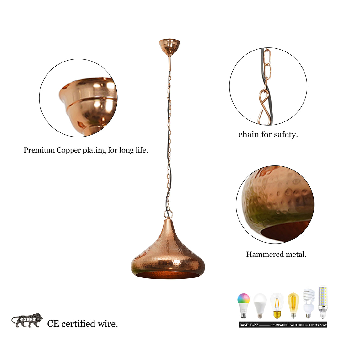 CENTURY Modern Hammered Dome Pendant Light in Copper Finish Metal | E27 Holder | Filament LED Bulb Included | Decorative Ceiling Hanging Light for Dining Room, Kitchen Island, Living Room, Bedroom & Café