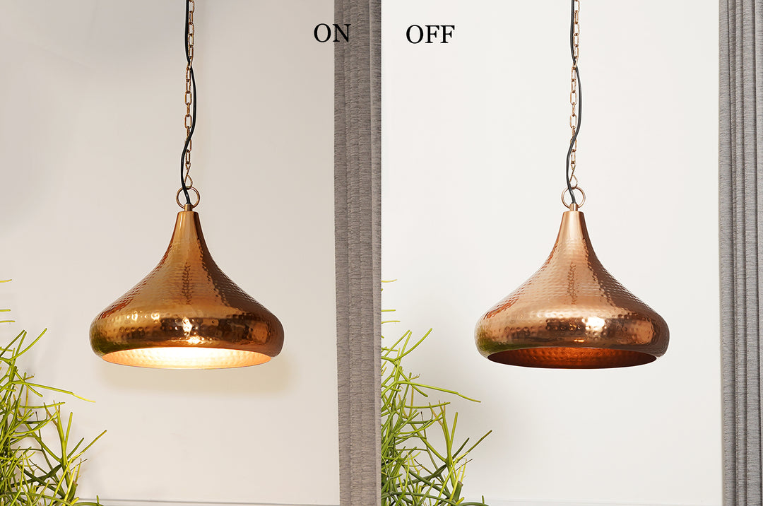 CENTURY Modern Hammered Dome Pendant Light in Copper Finish Metal | E27 Holder | Filament LED Bulb Included | Decorative Ceiling Hanging Light for Dining Room, Kitchen Island, Living Room, Bedroom & Café