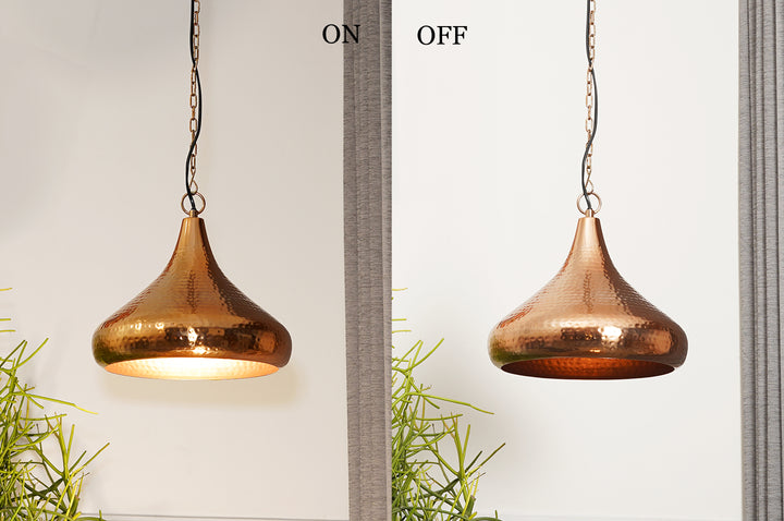 CENTURY Modern Hammered Dome Pendant Light in Copper Finish Metal | E27 Holder | Filament LED Bulb Included | Decorative Ceiling Hanging Light for Dining Room, Kitchen Island, Living Room, Bedroom & Café