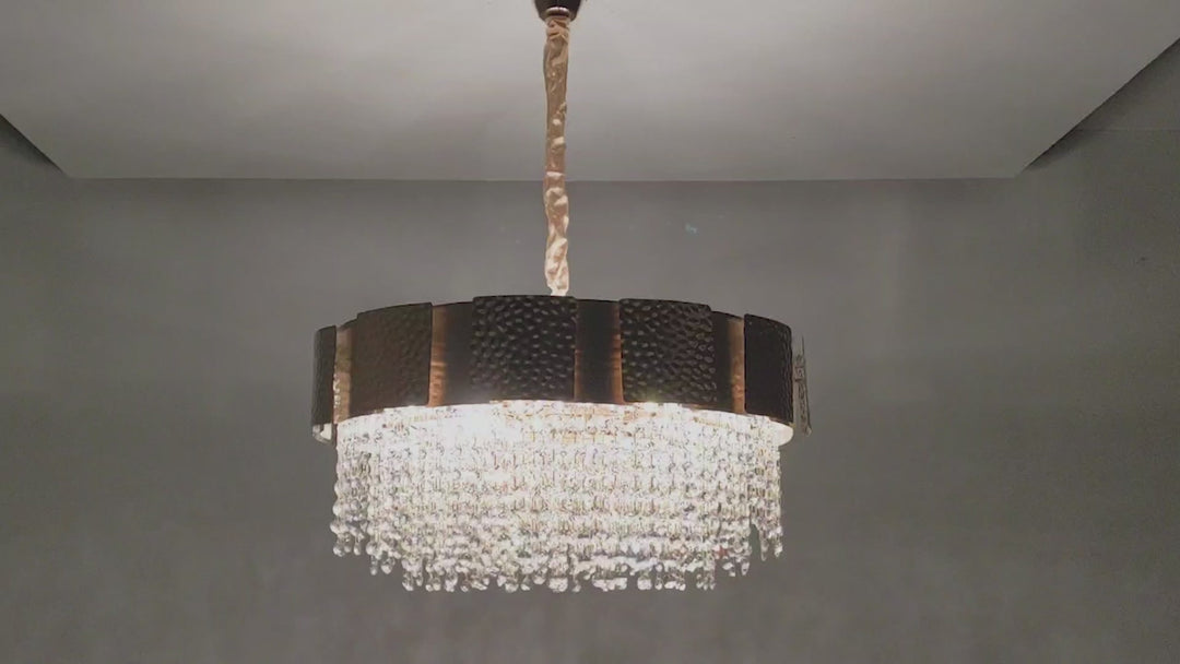 ELLIE 12-Light Gold Metal Crystal Chandelier with LED Filament Bulbs (E14 Holders, Bulbs Included)
