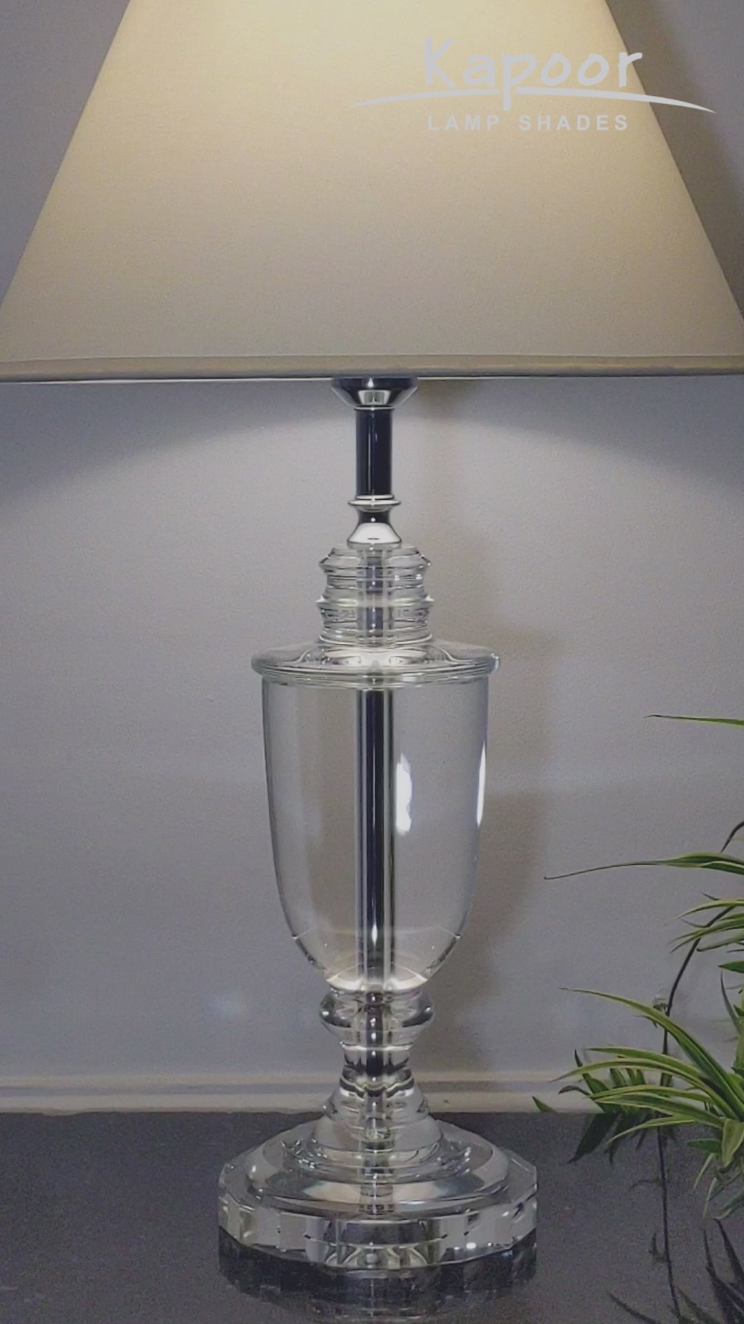 JULES Trophy Shaped Clear Crystal Table Lamp With White Cotton Shade