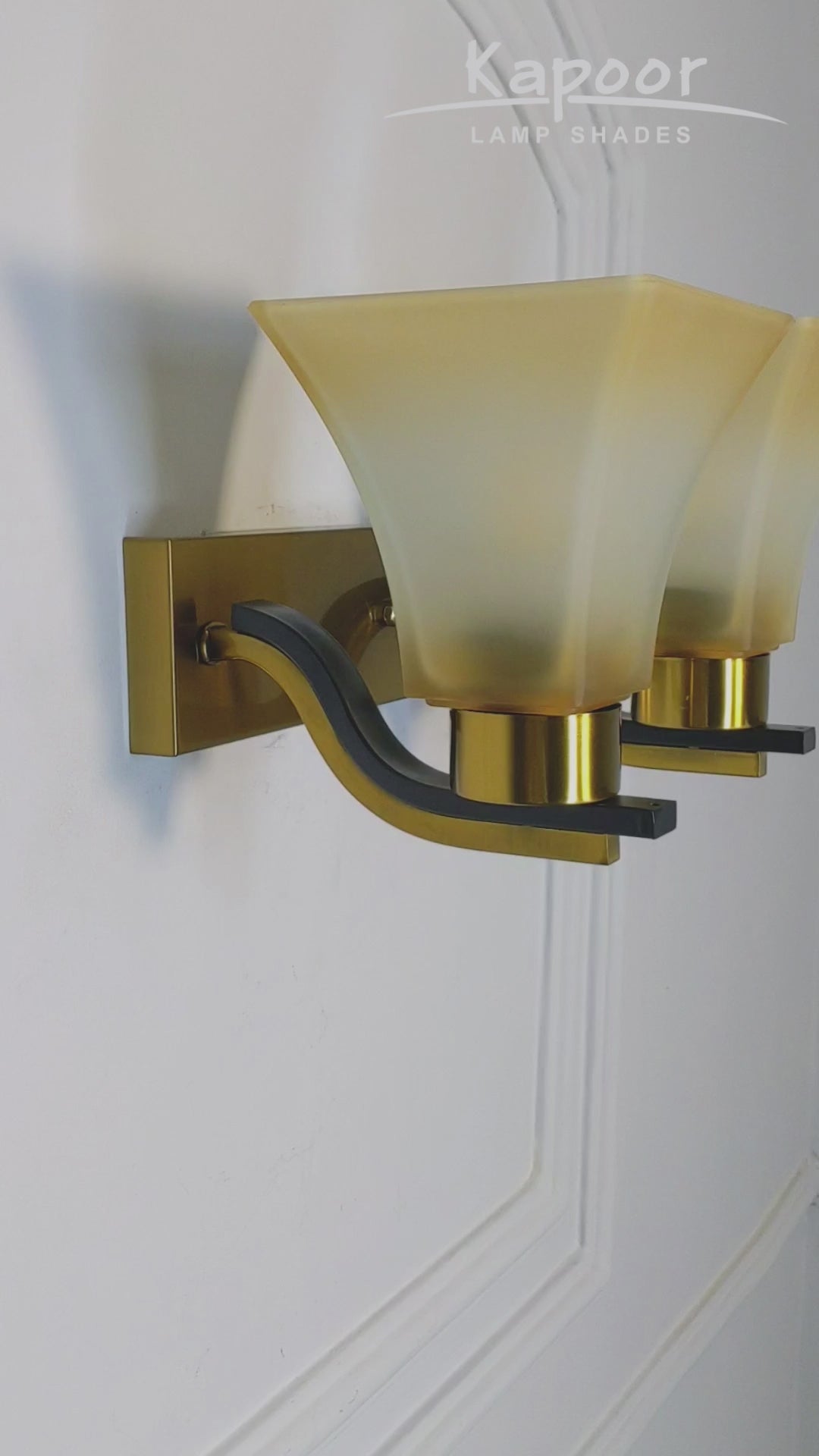 SUTTON 2 Light Wall Fitting In Brass And  Black Finish Metal With White Glass