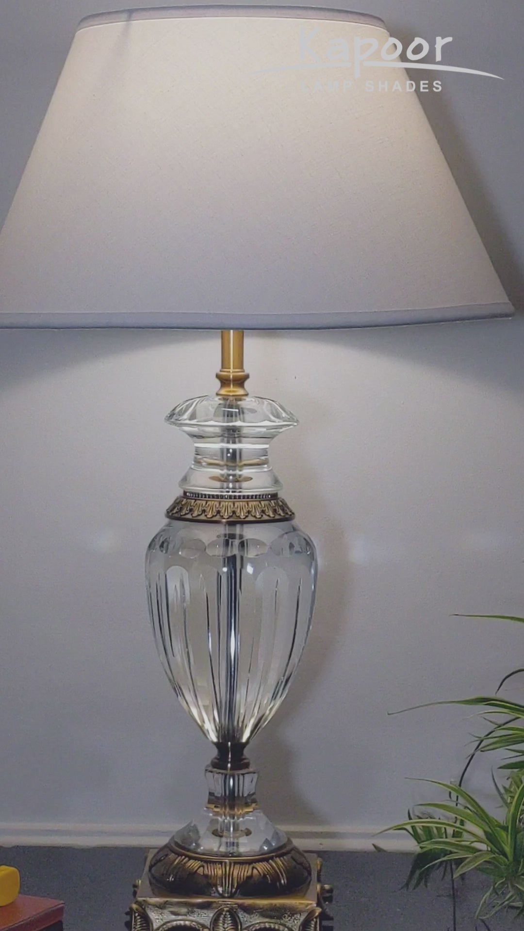 ASPLEY Clear Crystal With Antique Brass Finish Table Lamp With White Cotton Shade