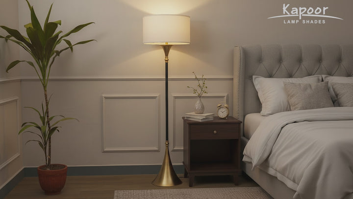 COLORADO Single Light Floor Lamp In Black & Brass Finish With Cotton Fabric Shade