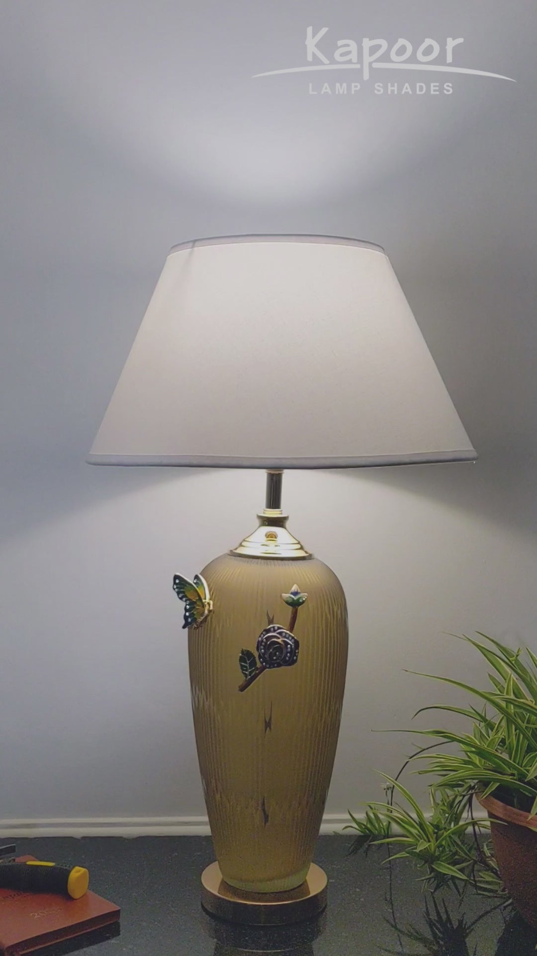 TETBURY Champagne Glass And Rose Gold Metal Table lamp With White Cotton Shade