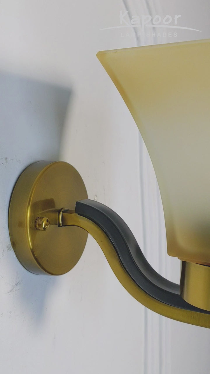 SUTTON Single Light Wall Fitting In Brass And Black  Finish Metal With White Glass