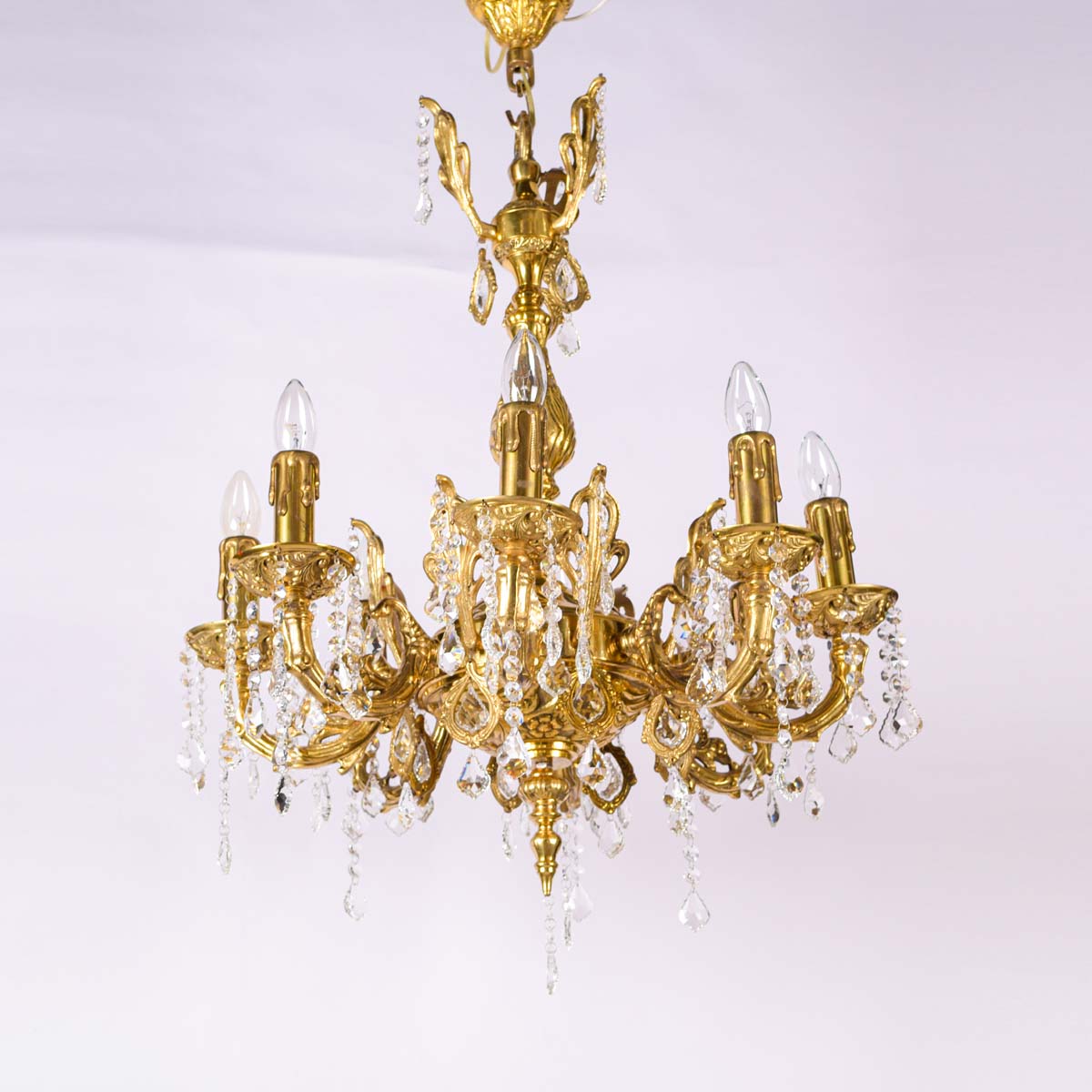 Eight Branch Bohemian Crystal Chandelier - Antique Brass and Crystal Glass  Chandeliers - Hemswell Antique Centres
