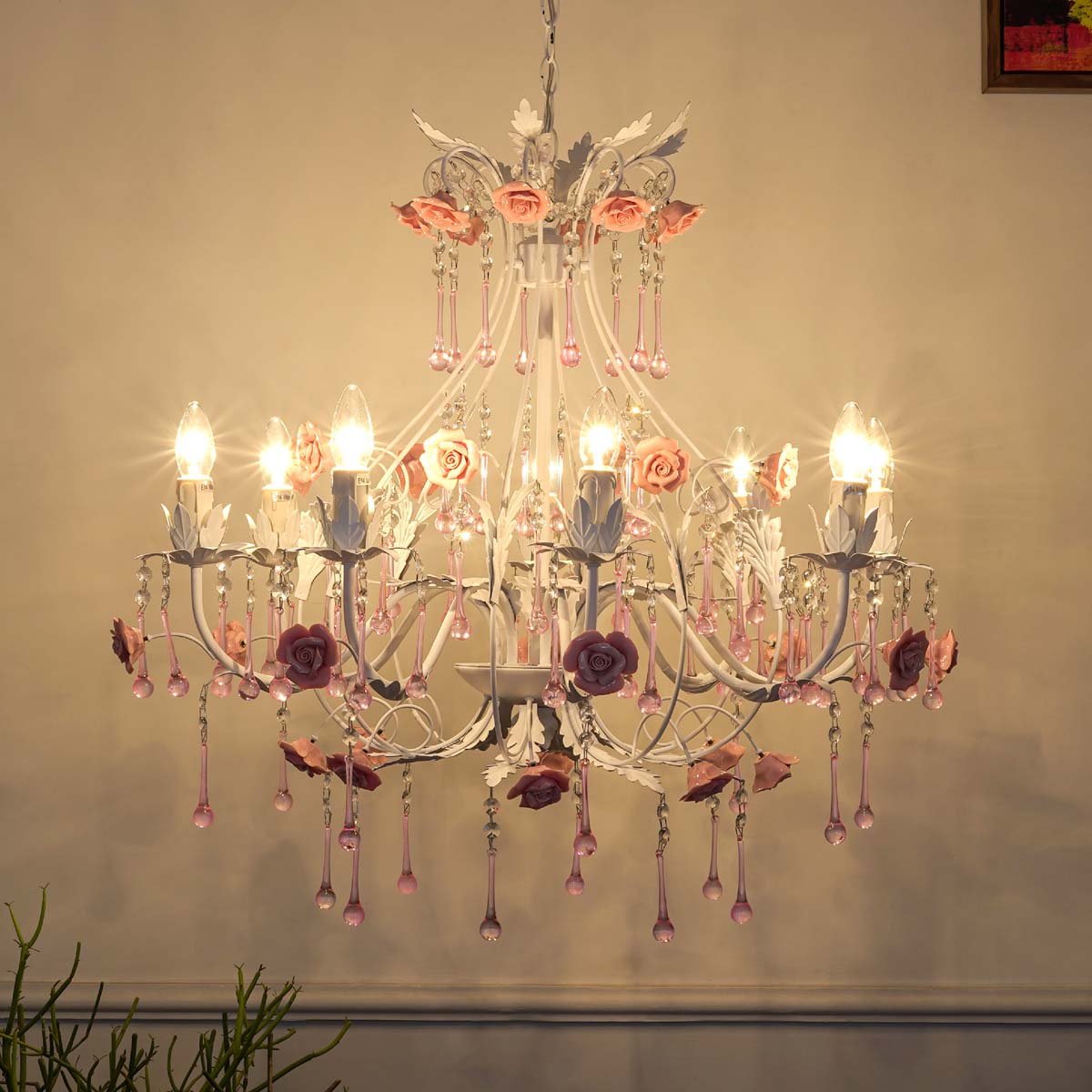 Tabitha 8 Arms Metal And Crystal Chandelier