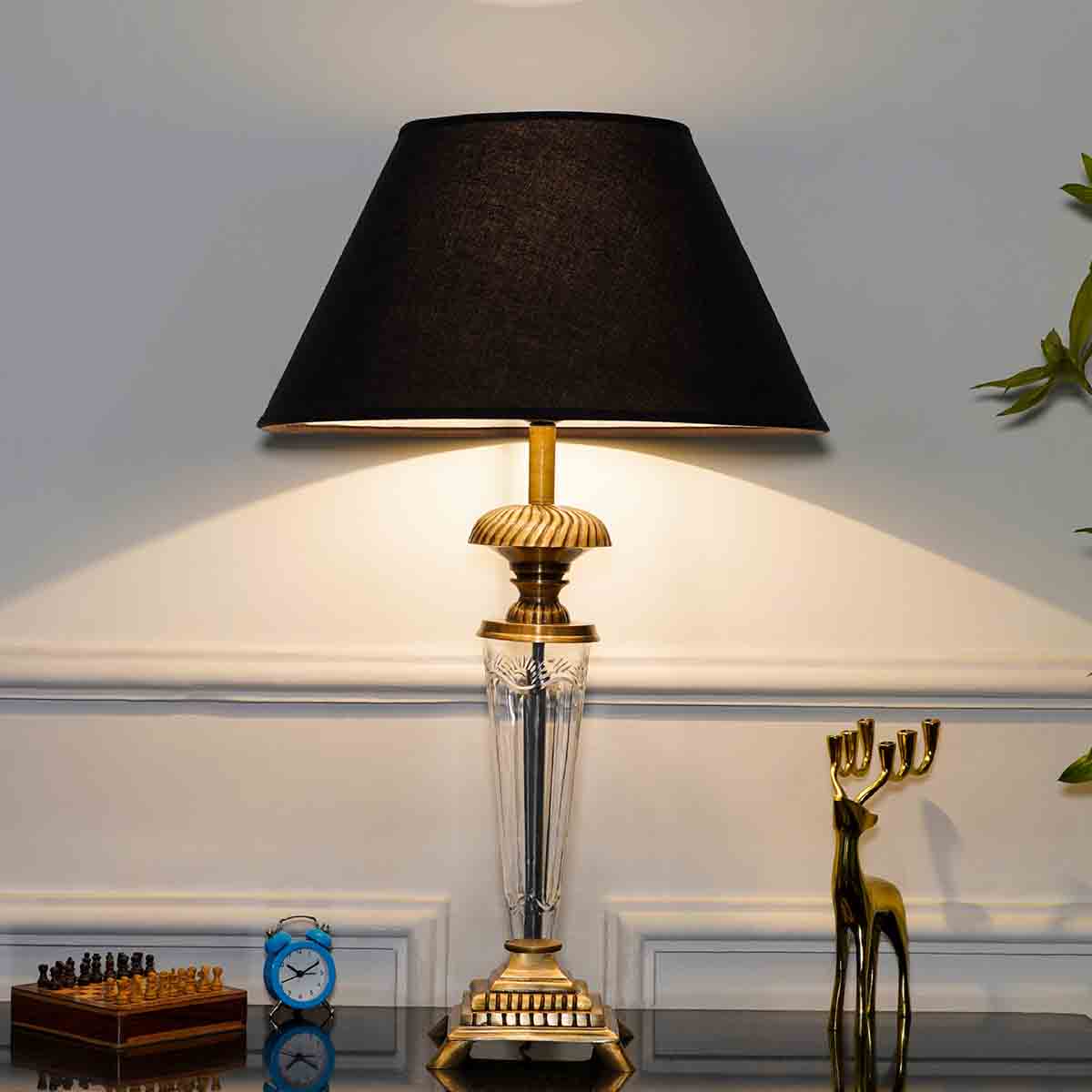 Provence Antique Brass Table Lamp With Black Cotton Shade - Kapoor Lamp  Shades